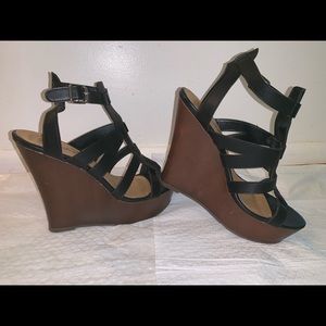 Black wedge sandals